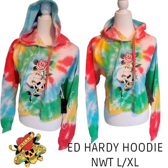 Ed Hardy Sweaters - ED HARDY COLORFUL TIE DYE HOODIE SIZE L, XL NWT